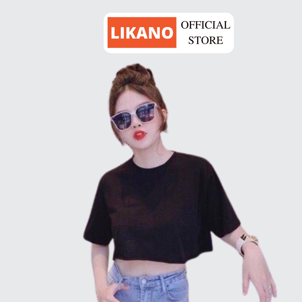 Áo croptop cổ tròn trơn form rộng 2 màu LIKANO CRT08