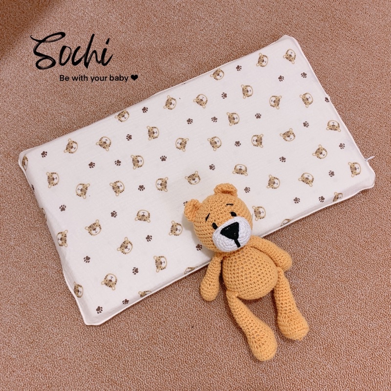 Gối đầu cao su non vỏ vải xô muslin siêu mềm cho bé