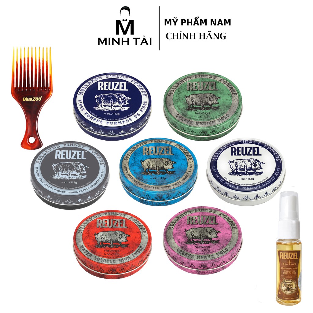 Sáp Vuốt Tóc Nam REUZEL Pomade 113g - Hàng Chính Hãng + Xịt Dưỡng Tóc Reuzel Tonic 20ml + Lược Chải Tóc Pomade