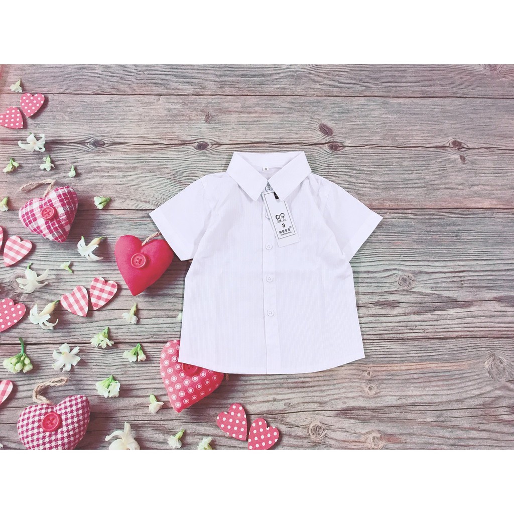 Áo sơ mi trắng tay ngắn size nhí cho bé
