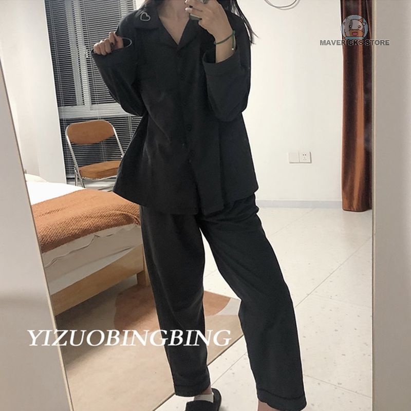 Bộ đồ ngủ tay dài màu sắc xinh xắn dễ thương phong cách Hàn Quốc