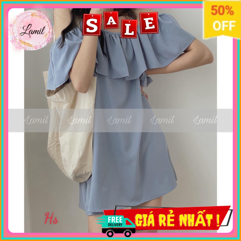 Đầm Nữ 2 Dây Bẹt Vai 3 Màu Siêu Xinh 🦋 Váy 2s Nữ Khoét Vai Viền Bèo Đáng Yêu Lamil 3721