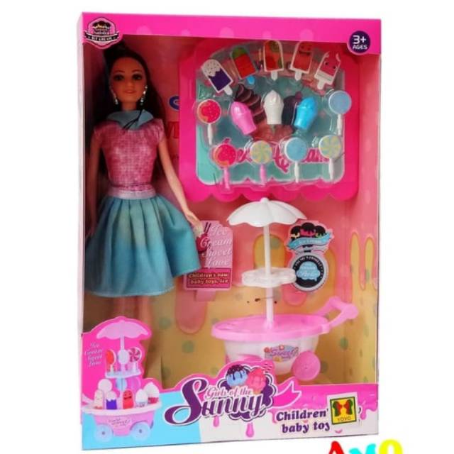 Xe Đẩy Bán Kem Đồ Chơi 2 Trong 1 Cho Búp Bê Barbie