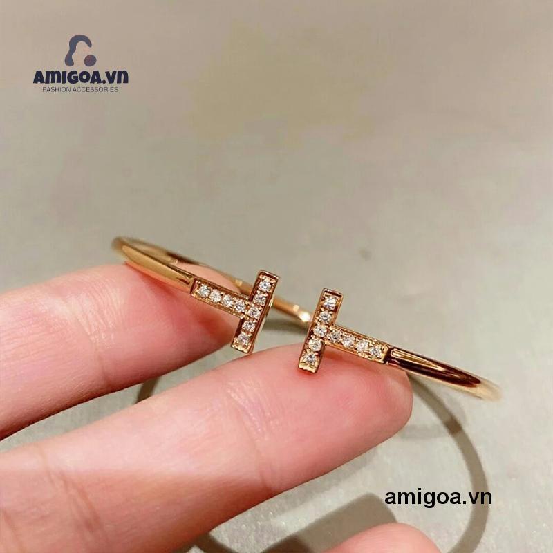 ✨✨Vòng tay hở hình chữ T đính đá zircon cổ điển dễ phối đồ thời trang cho nữ