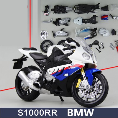 XE MÔ HÌNH LẮP RÁP xe Moto BMW S1000RR Trắng Xanh - Maisto tỷ lệ 1:12