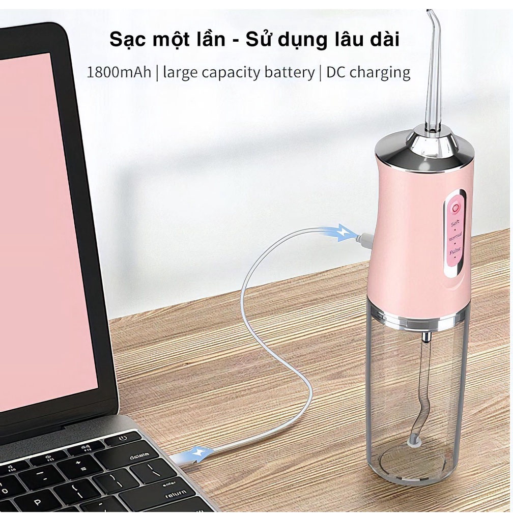 Máy tăm nước cầm tay  Oral Irrigator - Tăm nước xịt vệ sinh làm sạch kẽ răng miệng công nghệ Châu Âu, 3 chế độ xịt