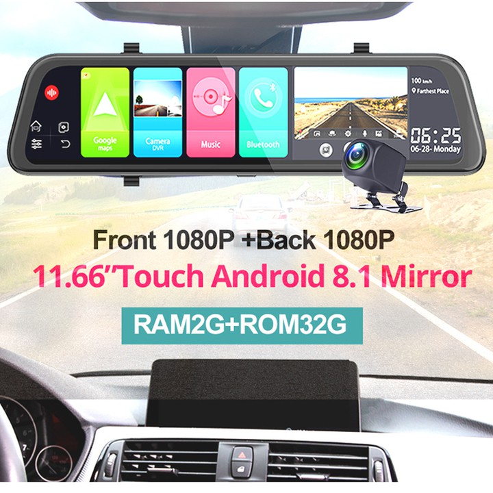 Camera hành trình gương ô tô cao cấp WHEXUNE D50 màn hình 12 inch, 4G, Wifi, GPS - BẢO HÀNH 12 THÁNG