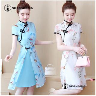 Đầm sườn xám họa tiết hoa thanh lịch cho nữ