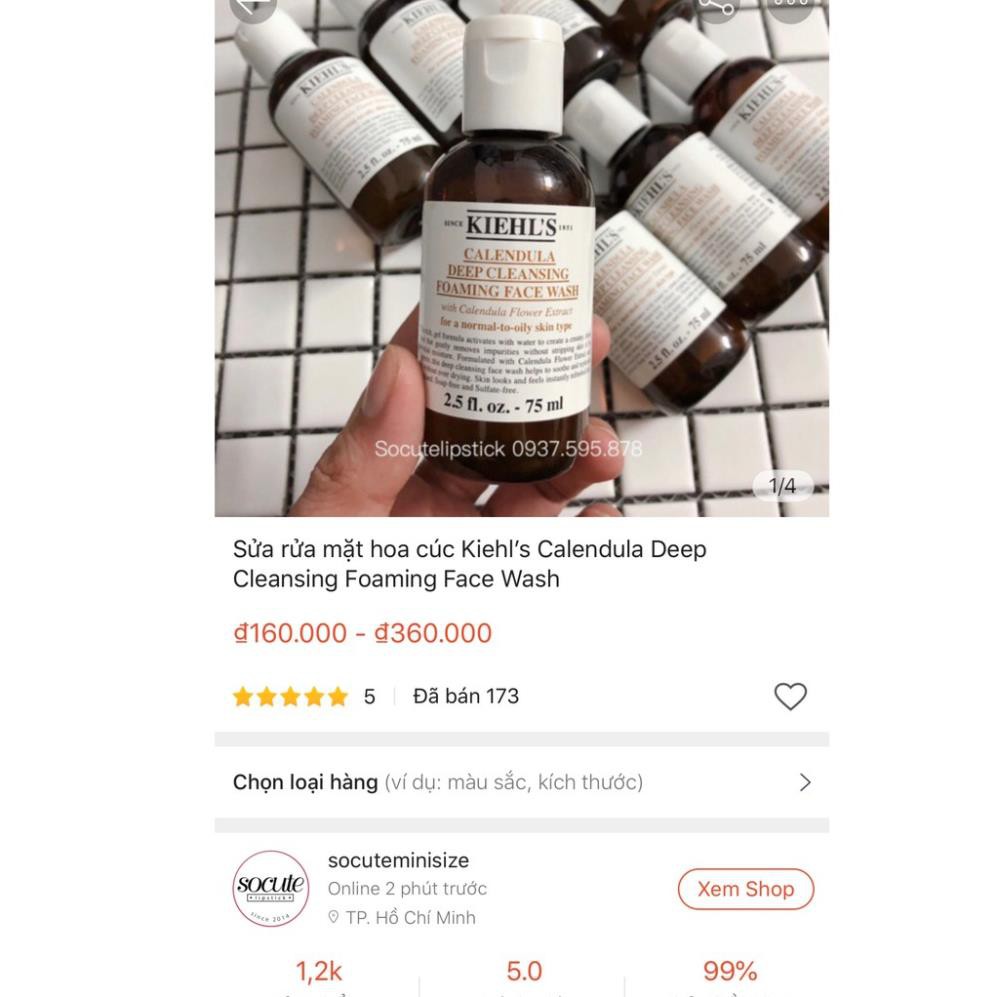 Sữa rửa mặt hoa cúc Kiehl’s Calendula Deep Cleansing Foaming Face Wash Minisize 30ml - Deluxe Size 75ml - Fullsize 230ml