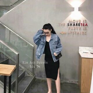 Váy body 2 dây đen xẻ đùi