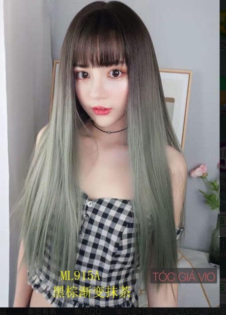 Tóc giả thẳng❤️freeship 50k❤️ omber đen xanh xám cao cấp- tặng lưới chùm tóc