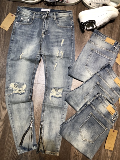 Jeans rách gối Zipper ( ảnh thật )