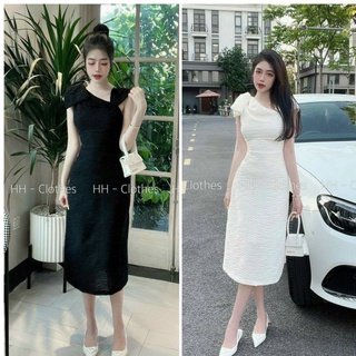 Đầm body thun xốp quảng châu nơ vai