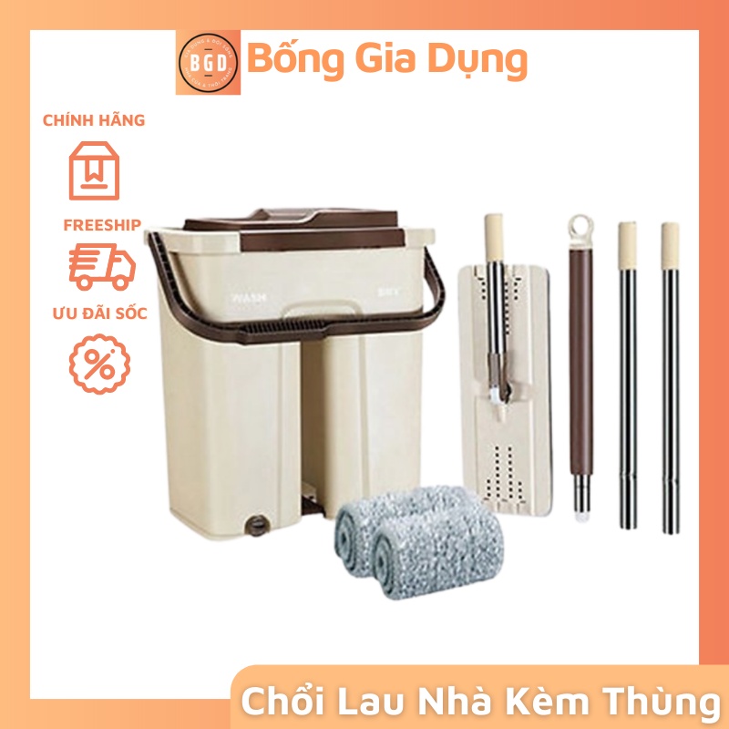 Cây Lau Nhà, Chổi Tự Vắt Thông Minh 360 Độ Kèm Thùng Tặng Kèm 1 Bông Lau Thay Thế