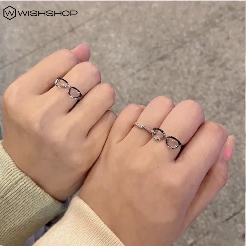 Nhẫn Đeo Tay Hình Mắt Kính Tráng Men Phong Cách Cổ Điển Thời Trang