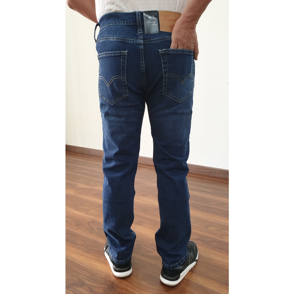 Quần Jean Nam cao cấp 3 màu Xanh Trung Xanh Đậm Xanh Tím Than Trơn vnxk KAZATA co giãn Quần Bò Nam vải không phai