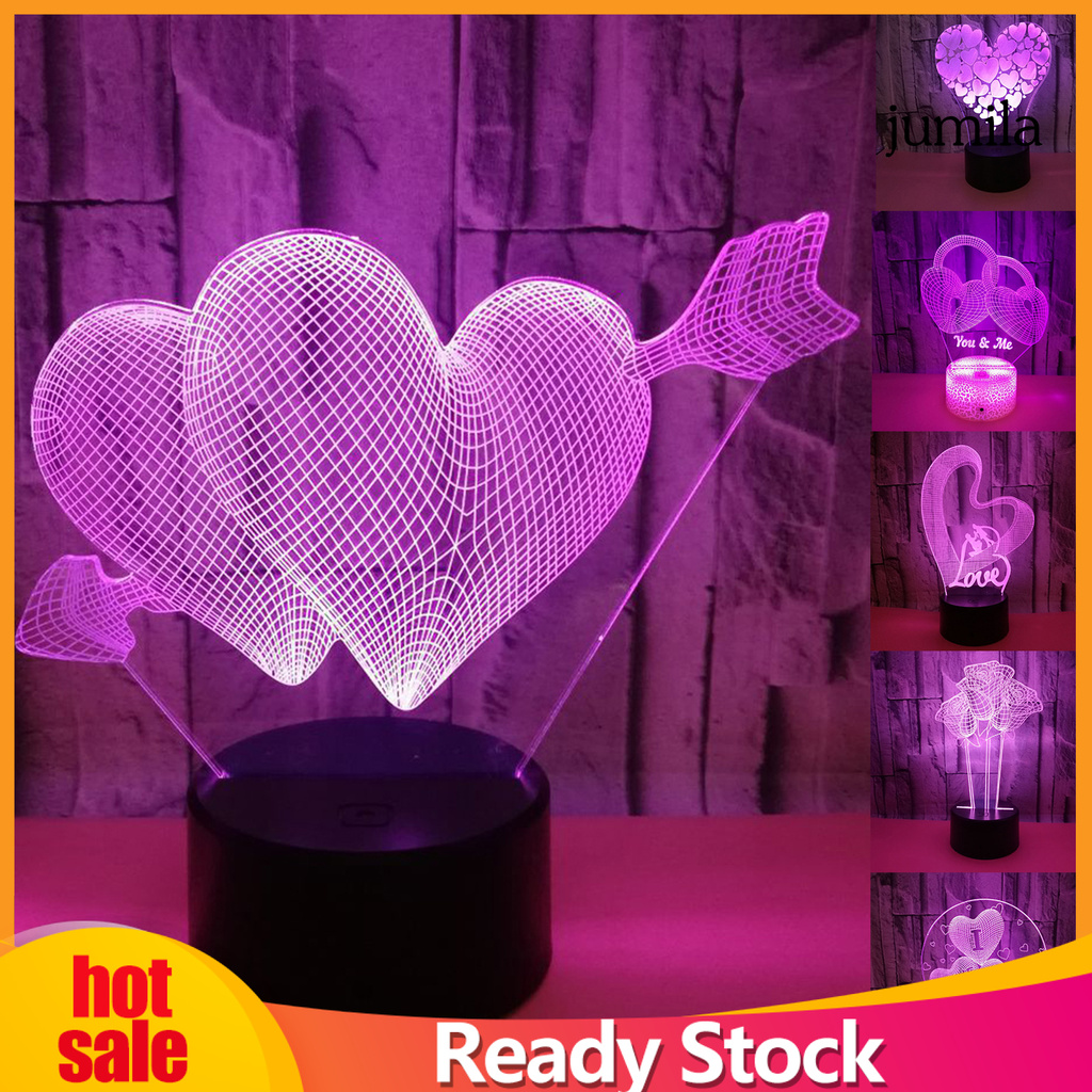 Đèn Led 3d 7 Màu Để Bàn Trang Trí Ngày Valentine