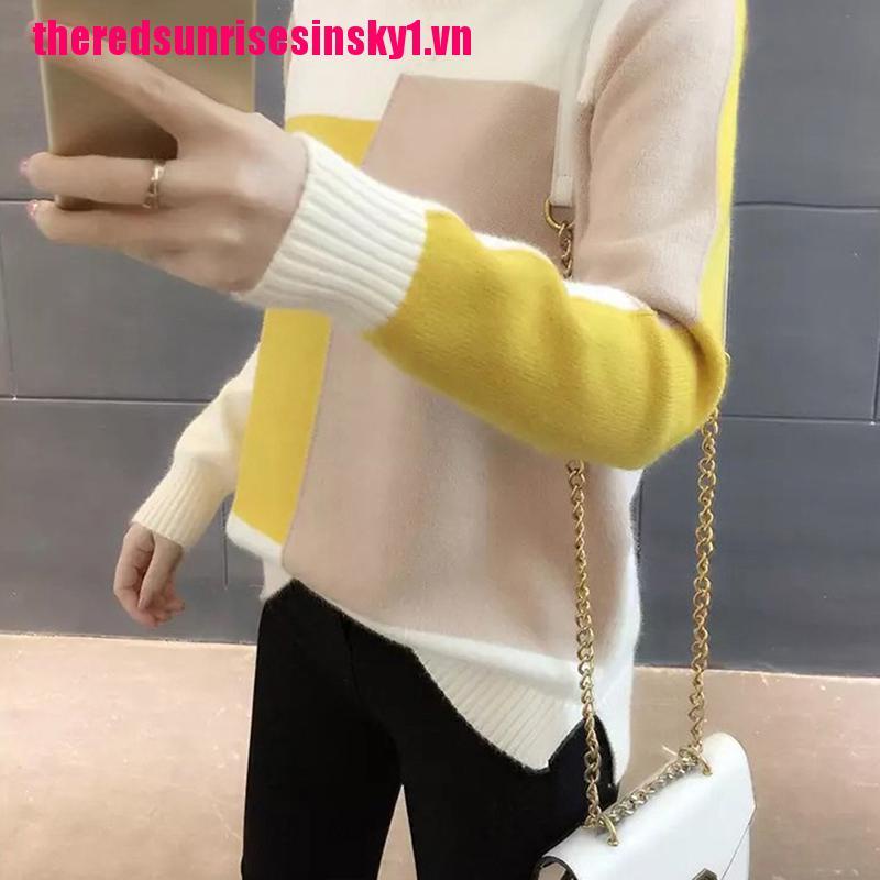 1 Áo Sweater Dáng Rộng Phối Màu Phong Cách Hàn Quốc Thời Trang Thu Đông Cho Nữ