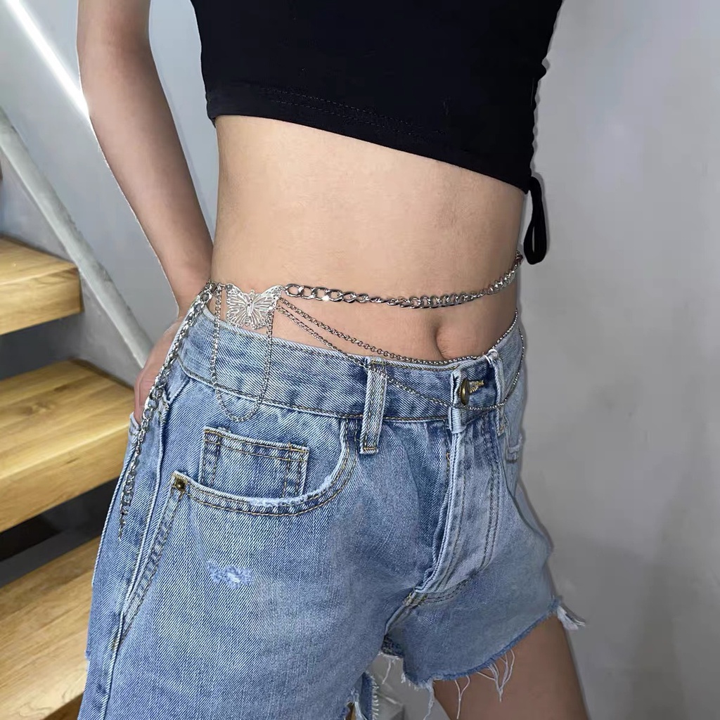 ( 2 mẫu) Thắt lưng sợi xích 3 tầng chi tiết cánh nơ xinh xắn Chain phụ kiện thắt eo/thắt lưng