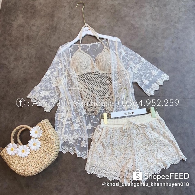 Set Bikini Đi Biển🍀 Set Bra+ Sooc+ Choàng Ren Siêu Hót | BigBuy360 - bigbuy360.vn