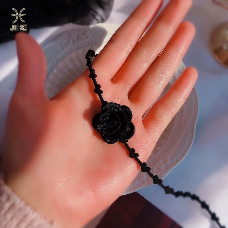 【JIHE】Choker Vòng cổ Hình Hoa Hồng Đen Phong Cách Nhật Hàn Thời Trang Cho Nữ
