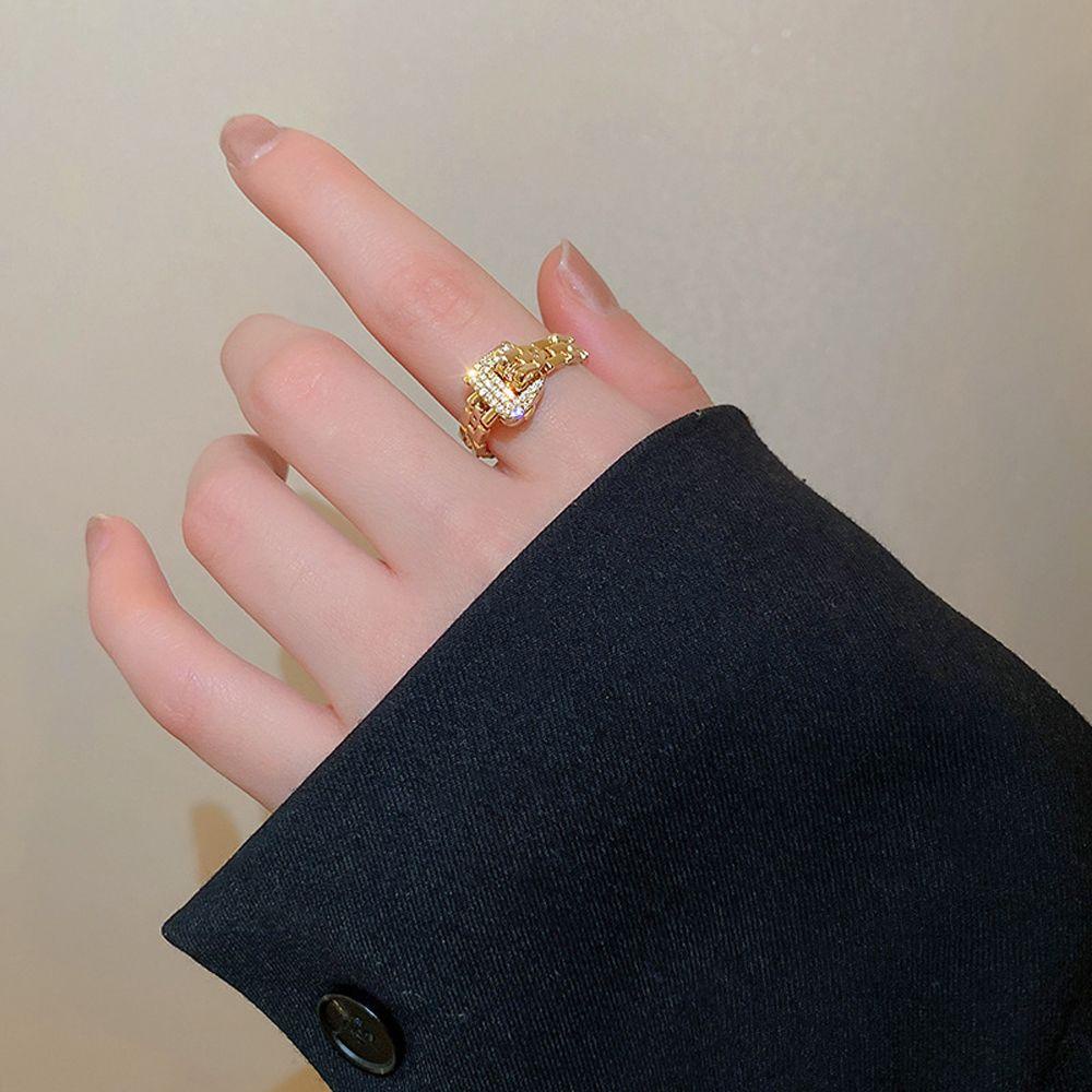 Nhẫn Dây Xích Có Thể Điều Chỉnh Thời Trang Cho Nữ|Nhẫn Hợp Kim Đính Đá Nhiều Màu Sắc Đầy Cá Tính