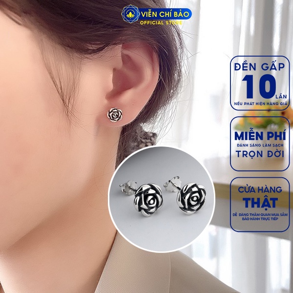 Bông tai bạc nữ hoa hồng chất liệu bạc Thái phụ kiện thời trang trang sức nữ thương hiệu Viễn Chí Bảo B000005