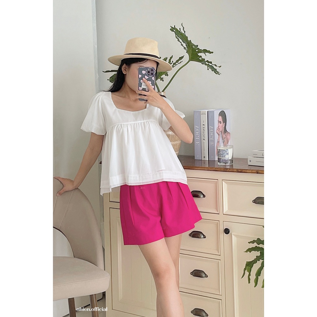 Quần short nữ lưng cao, quần short vải nhienhienvintage BQ50