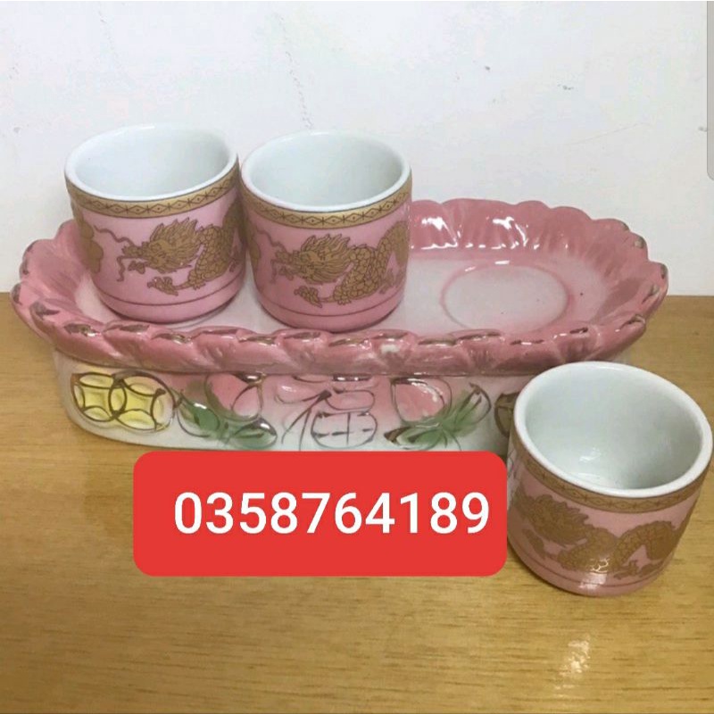 Chung nước  cúng lẻ  hàng hồng chất liệu gốm sứ giá rẻ-Đồ Thờ Tâm Linh.