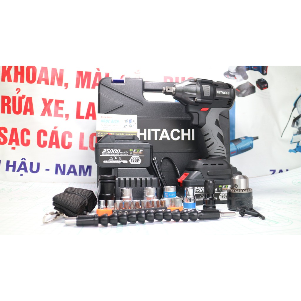 Máy Siết Bulong HITACHI, Tặng kèm bộ chuyển đa năng, 5 đầu khẩu và bộ phụ kiện [ HÀNG LOẠI I ]