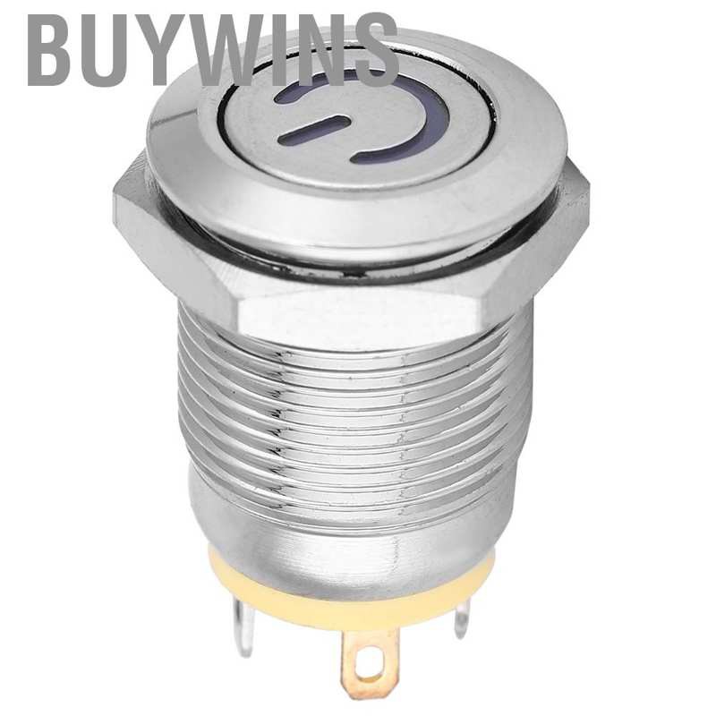 BW Đèn LED màu vàng không thấm nước Đầu phẳng Nút ấn kim loại tự phục hồi với ký hiệu nguồn 12mm