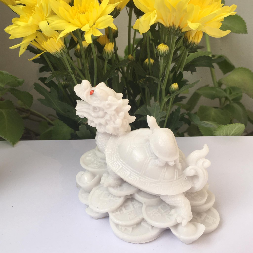 Tượng long quy mang tài lộc màu trắng dài 12 cm rộng 10 cm mang tài lộc
