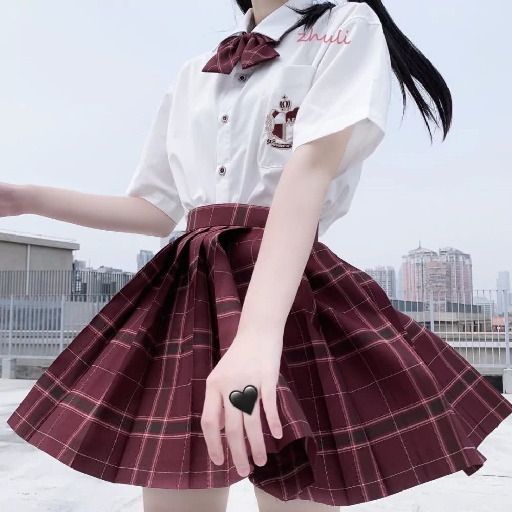 Chân váy xếp ly phong cách đồng phục nữ sinh Nhật Bản【Free Bow】