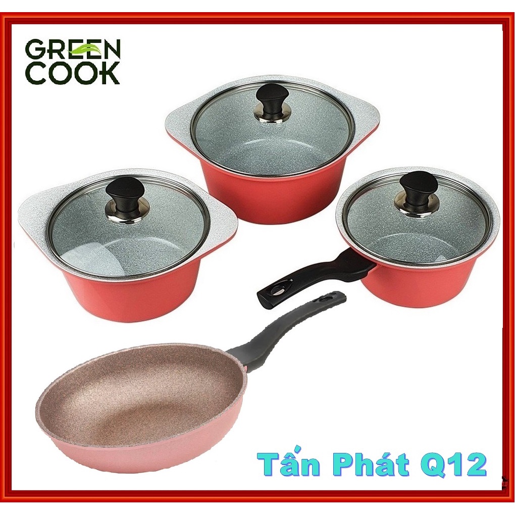 BỘ NỒI ĐÚC VÂN ĐÁ ĐÁY TỪ GREEN COOK (18/20/24CM)