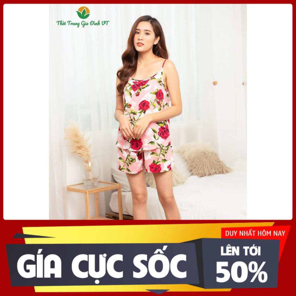 Bộ lanh mặc nhà quần đùi 2 dây họa tiết B01.2103 - Thời Trang Gia Đình VT *