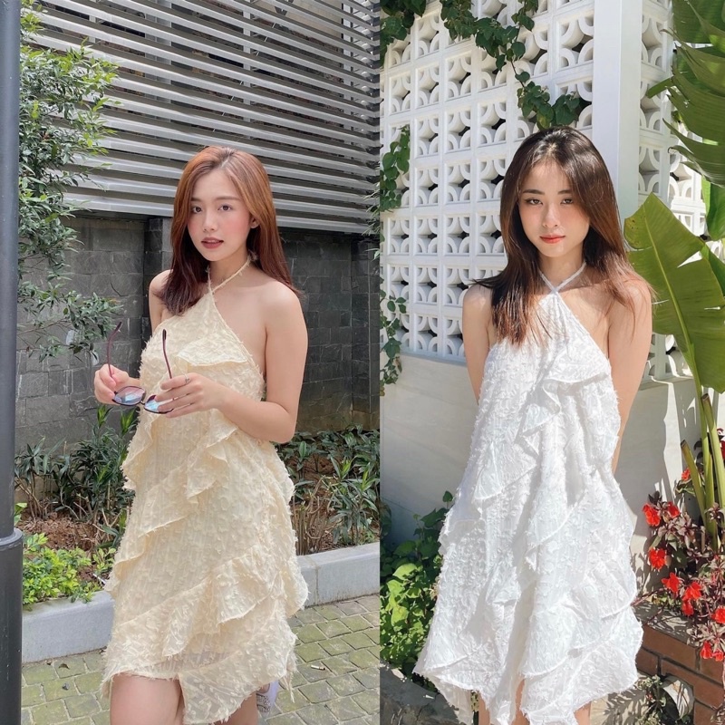 Đầm dự tiệc cổ yếm nhún bèo tầng cực xinh chất voan tơ xịn GEM Dress