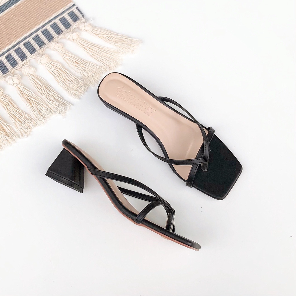 Guốc Xỏ Ngón Detaunisex Gót Vuông Quai Ba Dây Nhỏ Phong Cách Hàn Quốc Mã G501