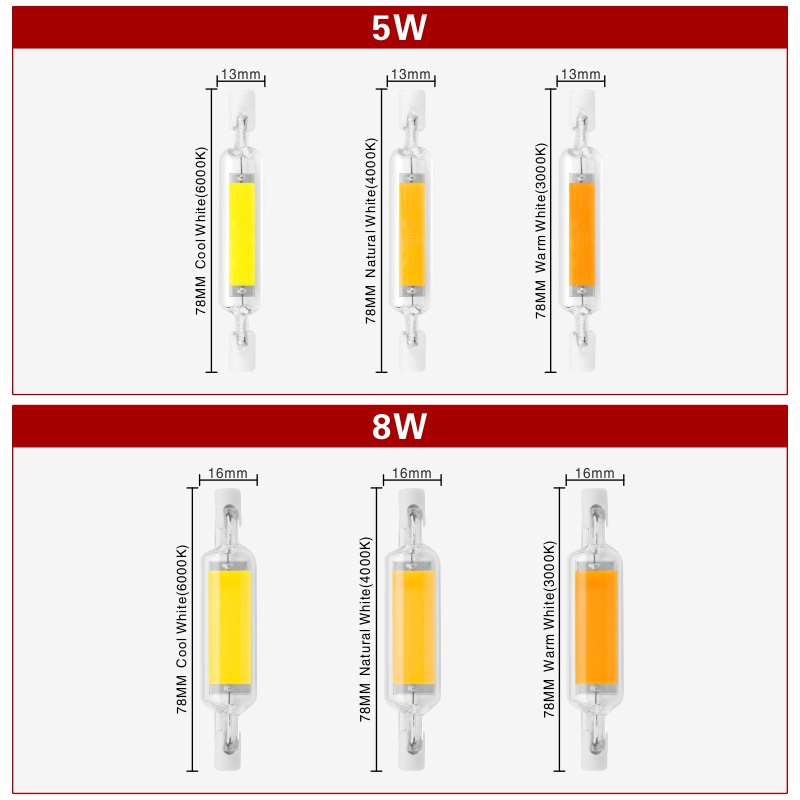 Bóng Đèn LED R7S 78mm 5W 8W R7S 118mm 10W 20W COB Thay Thế Chuyên Dụng