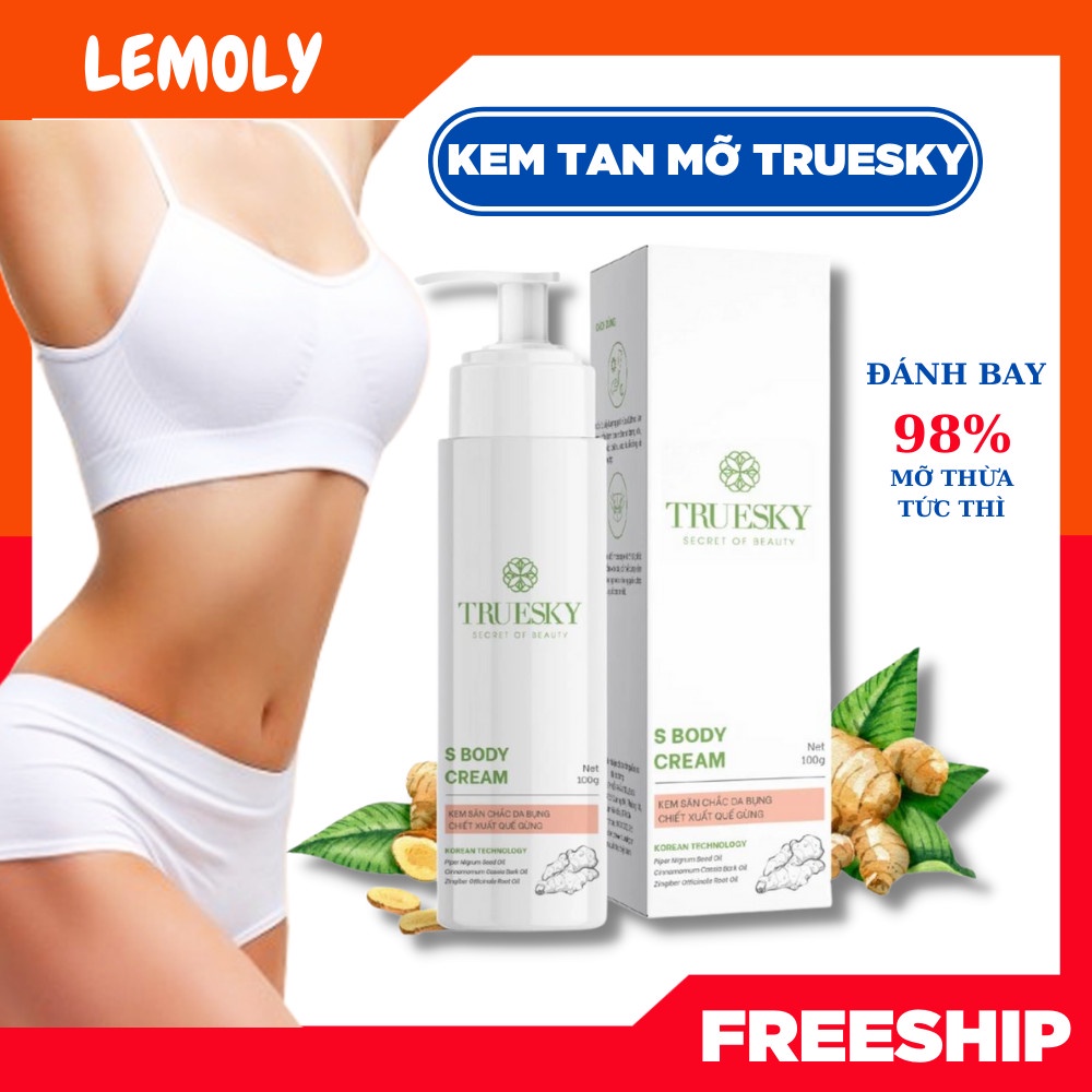 Kem Tan Mỡ Bụng Truesky CHÍNH HÃNG Kem Tan Mỡ Cấp Tốc Chiết Xuất Quế Gừng Giúp Giảm Mỡ Bụng Chân Tay Đùi 200ml LEMOLY