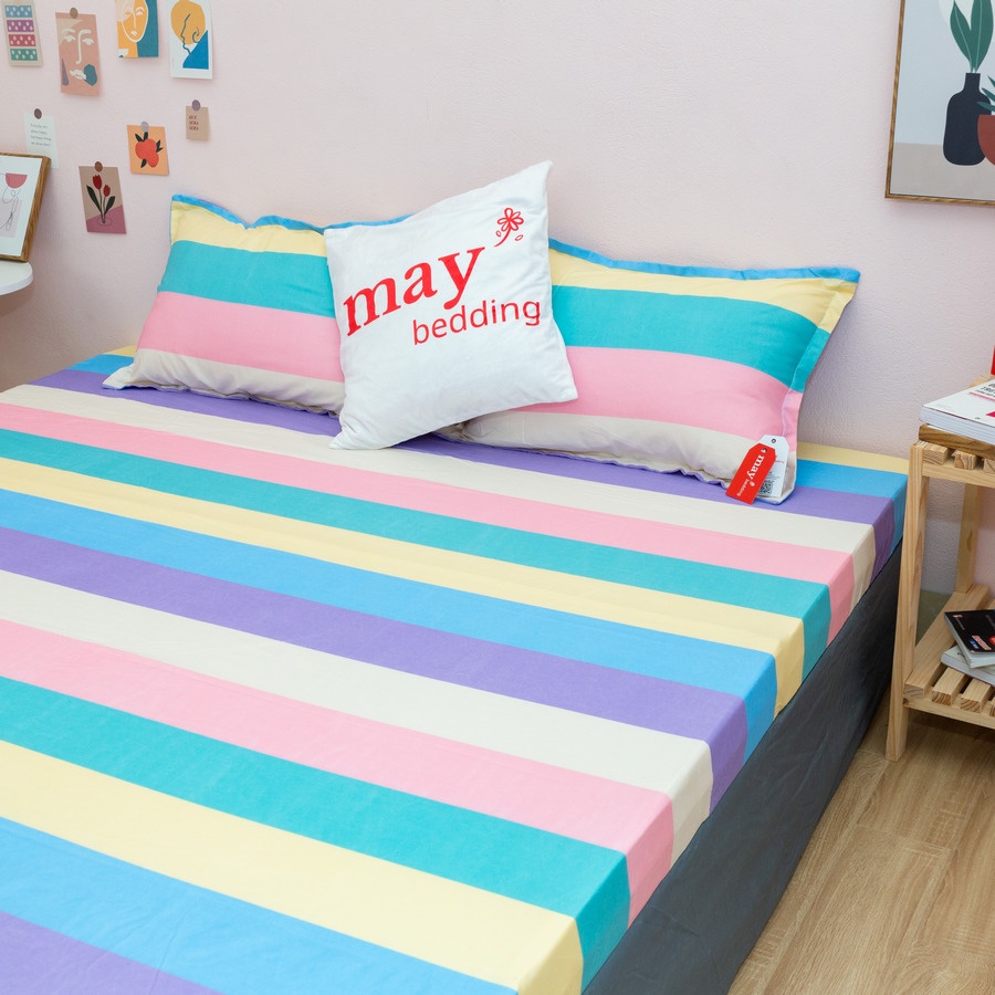 Bộ Drap Giường Bọc Nệm Kèm 2 Vỏ Áo Gối Poly Cotton