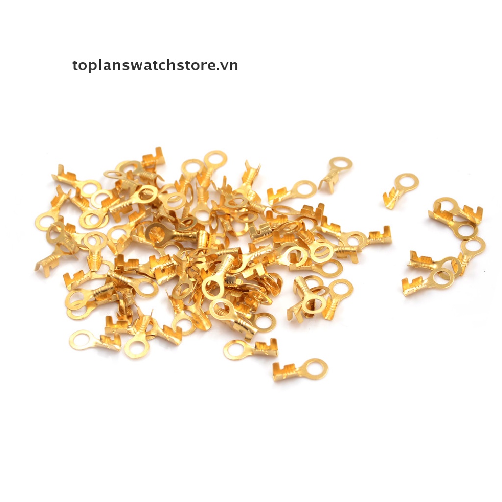 100 Đầu nối dây điện hình tròn 5.2mm bằng đồng thau màu vàng kim