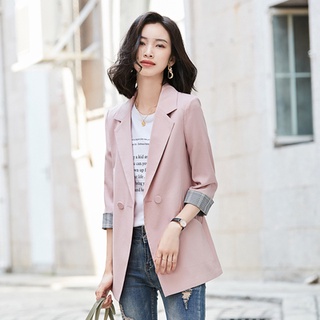 Bộ đồ nhỏ tay ba phần tư tính khí giản dị mỏng vừa vặn Bộ đồ nhỏ mơ mộng Phù hợp với áo khoác ngoài nữ Tay ba phần tư phiên bản Hàn Quốc Out