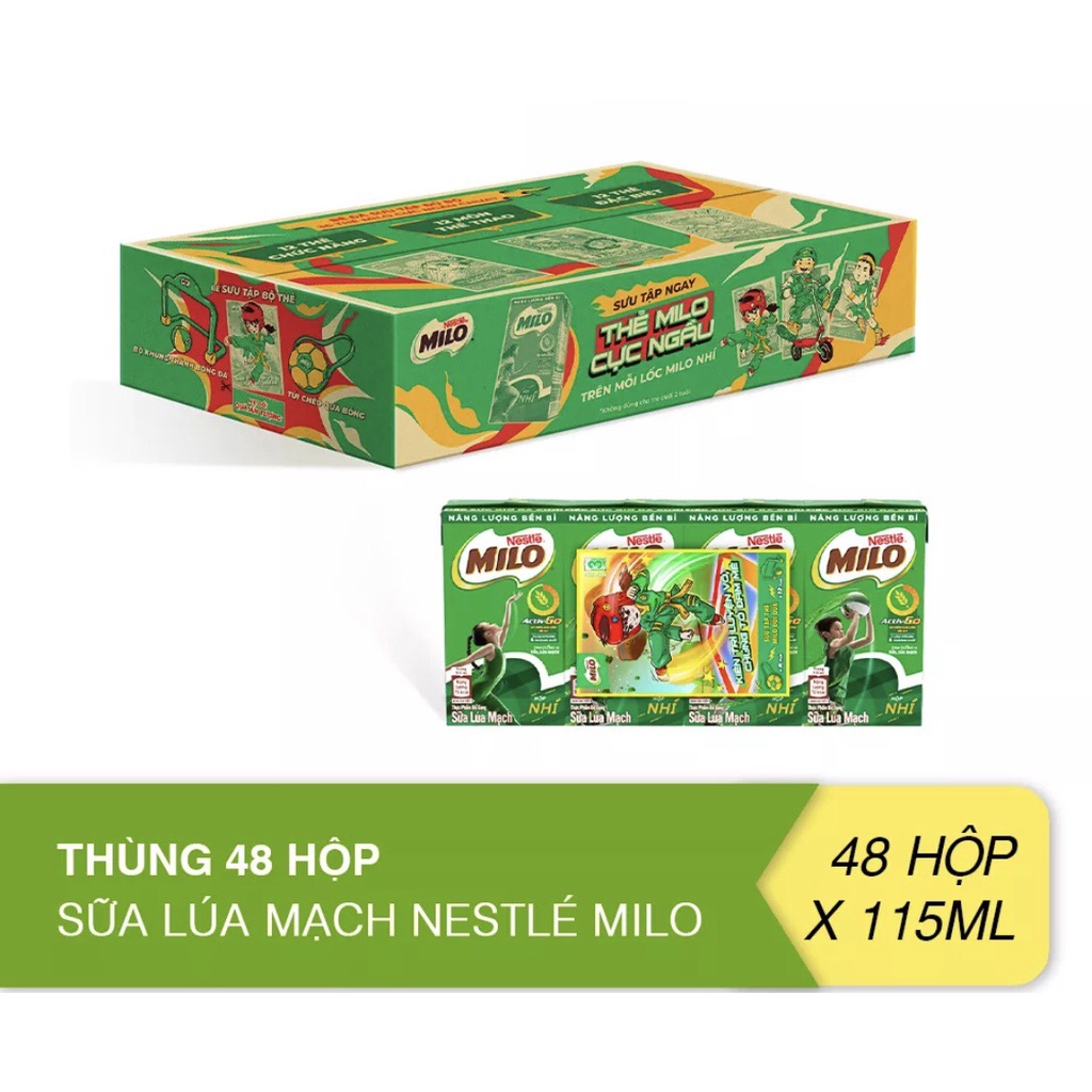 [HSD T11-2022] {phiên bản săn thẻ giới hạn} Thùng 48 Hộp Sữa Lúa Mạch Nestle MILO 115ml