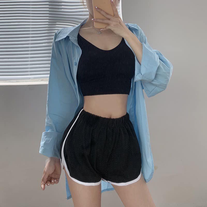 Quần đùi short nữ Viền cạp chun freesize đen trắng ghi xanh hồng phom ôm tôn vòng 3 tập gym yoga mặc nhà hè thun TIM