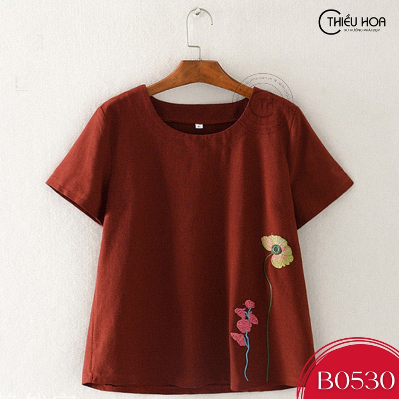 Áo nữ trung niên thêu hoa cotton cao cấp Thiều Hoa B0530