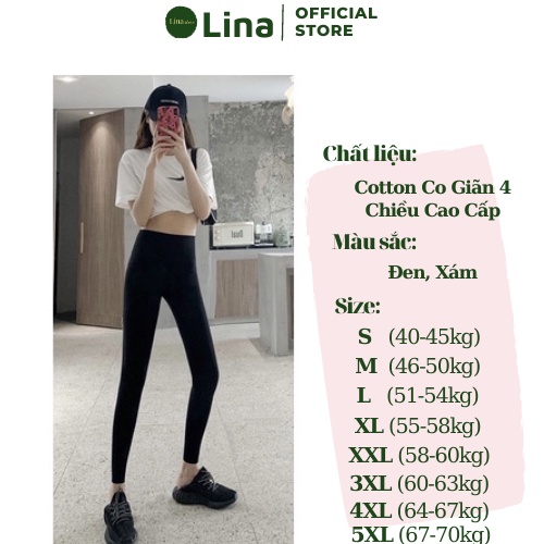 Quần Legging Nữ Dài Nâng Mông Cạp Cao Có Bigsize Đến 70kg LINASTORE 017