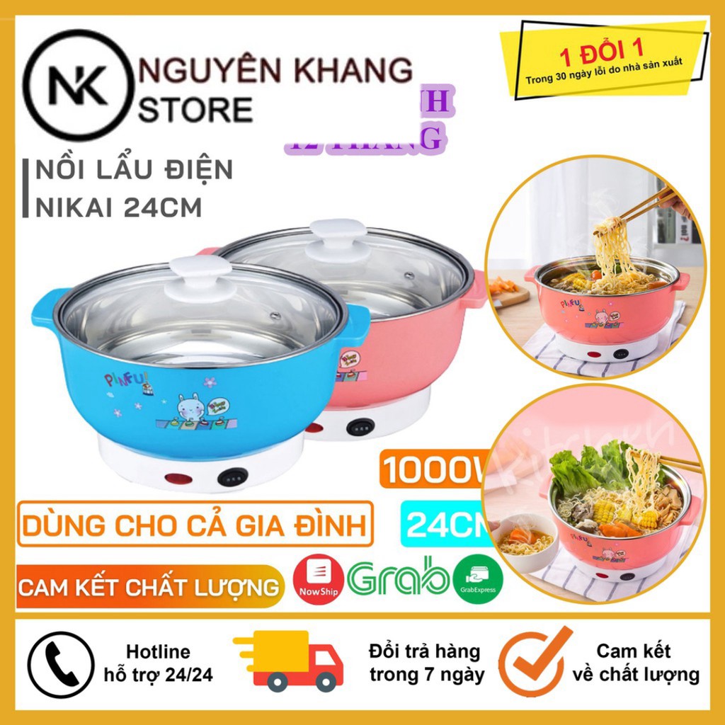 🔐Bảo Hành 1 Năm🔐 Nồi Lẩu Điện Mini Đa Năng Nika 24cm 1000W Inox 304, Tiện Dụng Cho 2-3 Người Dùng, Siêu Tiện Dụng