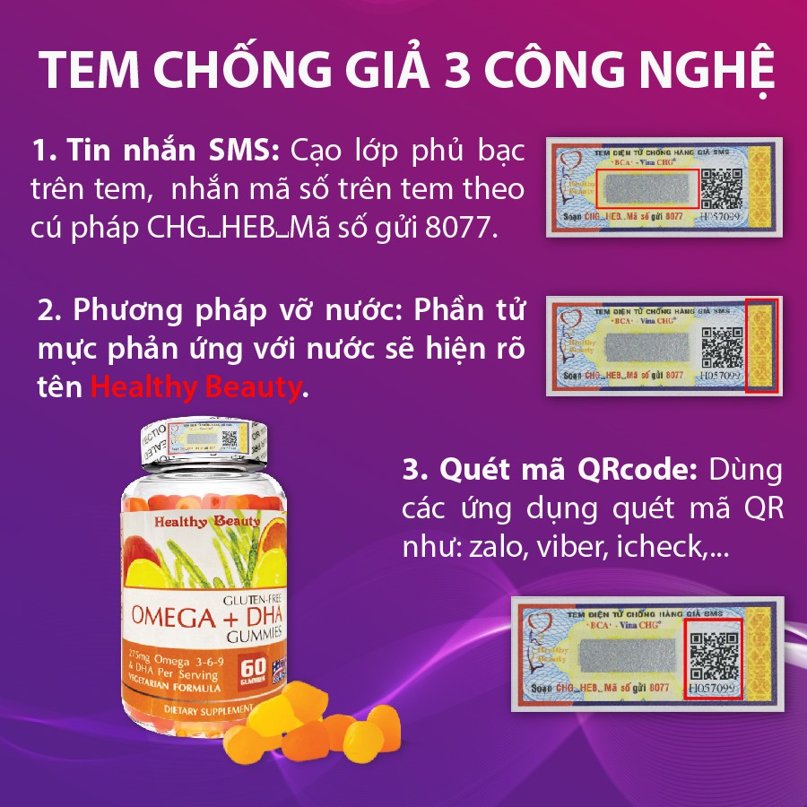 Viên Uống Bổ Sung Omega, DHA Giúp Phát Triển Não Bộ Và Sáng Mắt Cho Bé Omega DHA Gummies Healthy Beauty 60 Viên Nhai