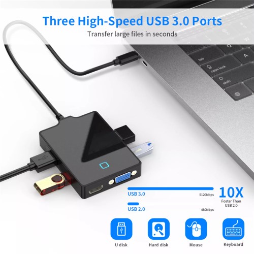 Bộ Chuyển Đổi Hub 8 trong 1 Type C Sang HDMI VGA USB 3.0 AUDIO AUX Type-C 8 in 1 cho Laptop Macbook