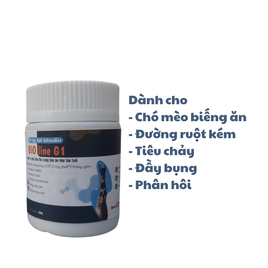 Men vi sinh BIOLINE G1 ECOPETS chó mèo giảm mùi hôi phân tiêu chảy, biếng ăn, tắc búi lông - 5gr/50gr